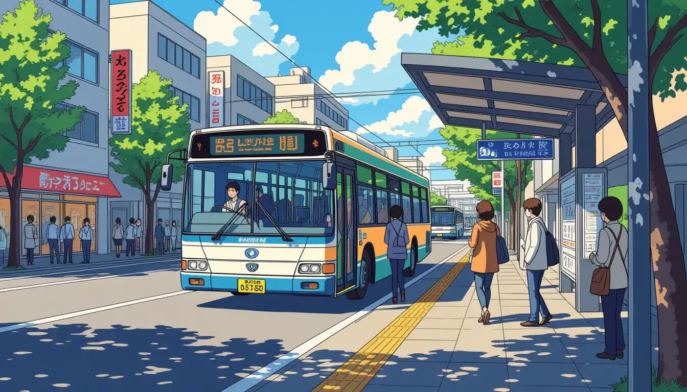 Cách Lên Xe Buýt và Quy Trình Di Chuyển - illustration for Hệ thống xe buýt tại Nhật Bản